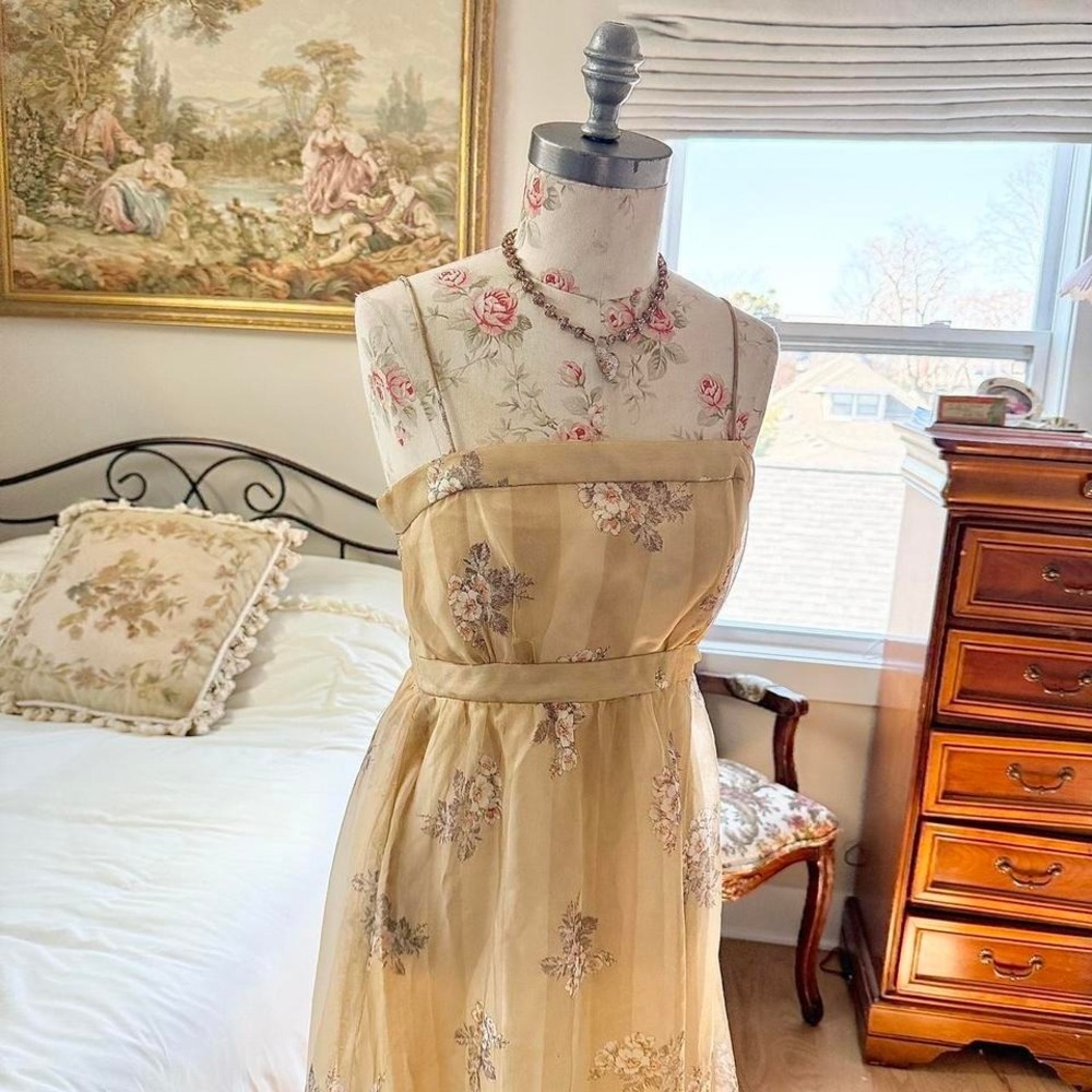 marshall field union made xs yellow floral strapless maxi dress - Picture 2 of 7